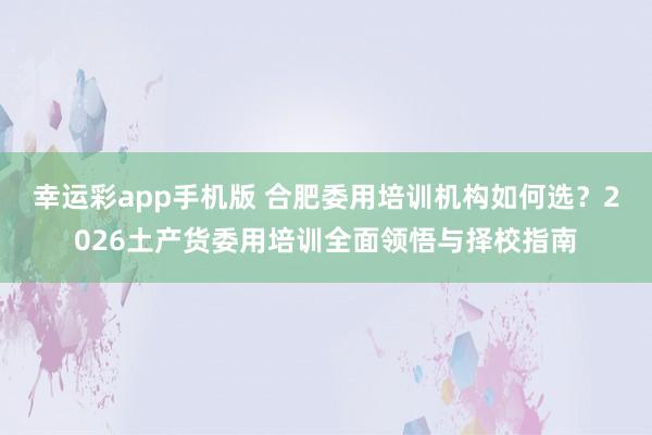 幸运彩app手机版 合肥委用培训机构如何选？2026土产货委用培训全面领悟与择校指南